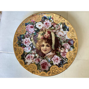Romantic Victorian Keepsakes” Bonnets And Bouquets “ Plate W/Wall Hangar 1992